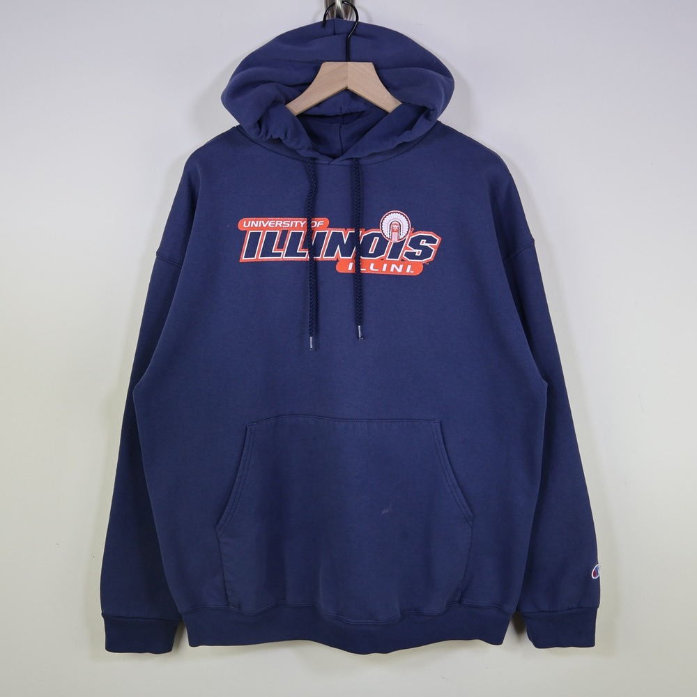 Vintage Y2K Champion University of Illinois Illini Hoodie XXL Navy Blue NCAA